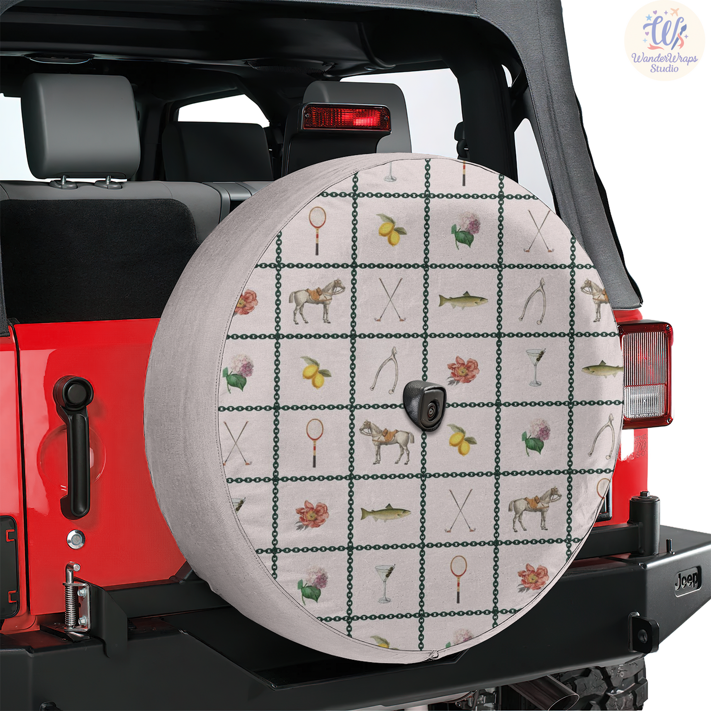 Luxury Equestrian Spare Tire Cover – Waterproof UV Resistant Protector with Camera Hole