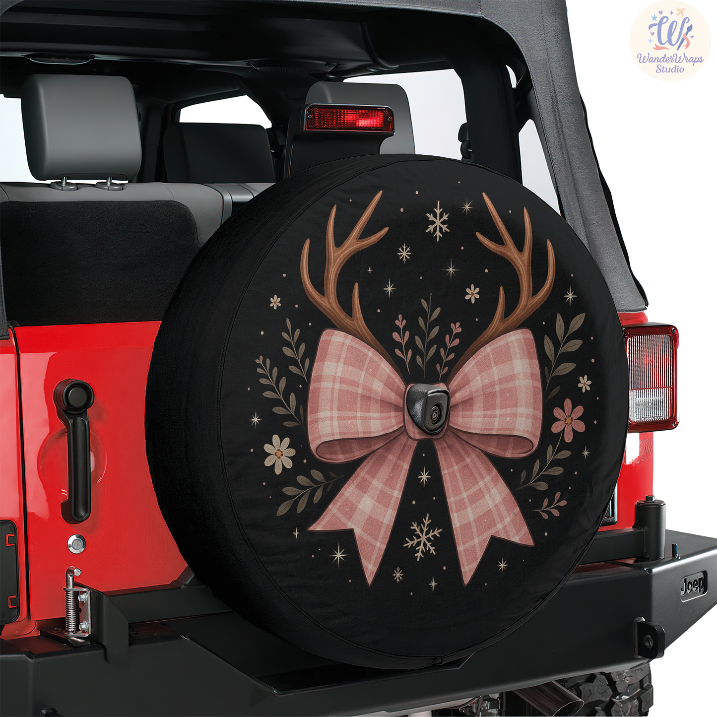 Pink Plaid Bow Spare Tire Cover – Waterproof UV Resistant Protector with Camera Hole