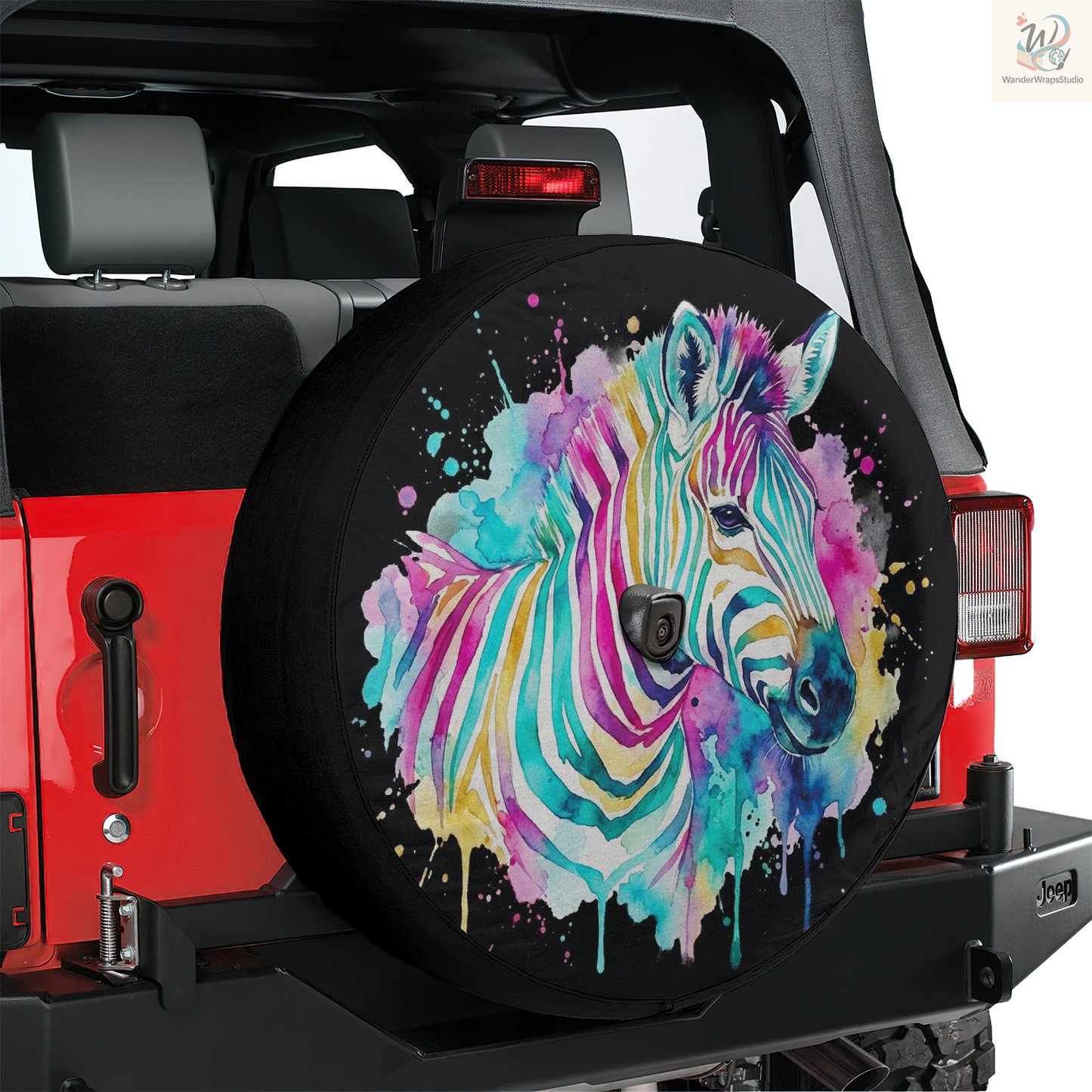 Watercolor Zebra Spare Tire Cover – Waterproof UV Resistant Protector with Camera Hole