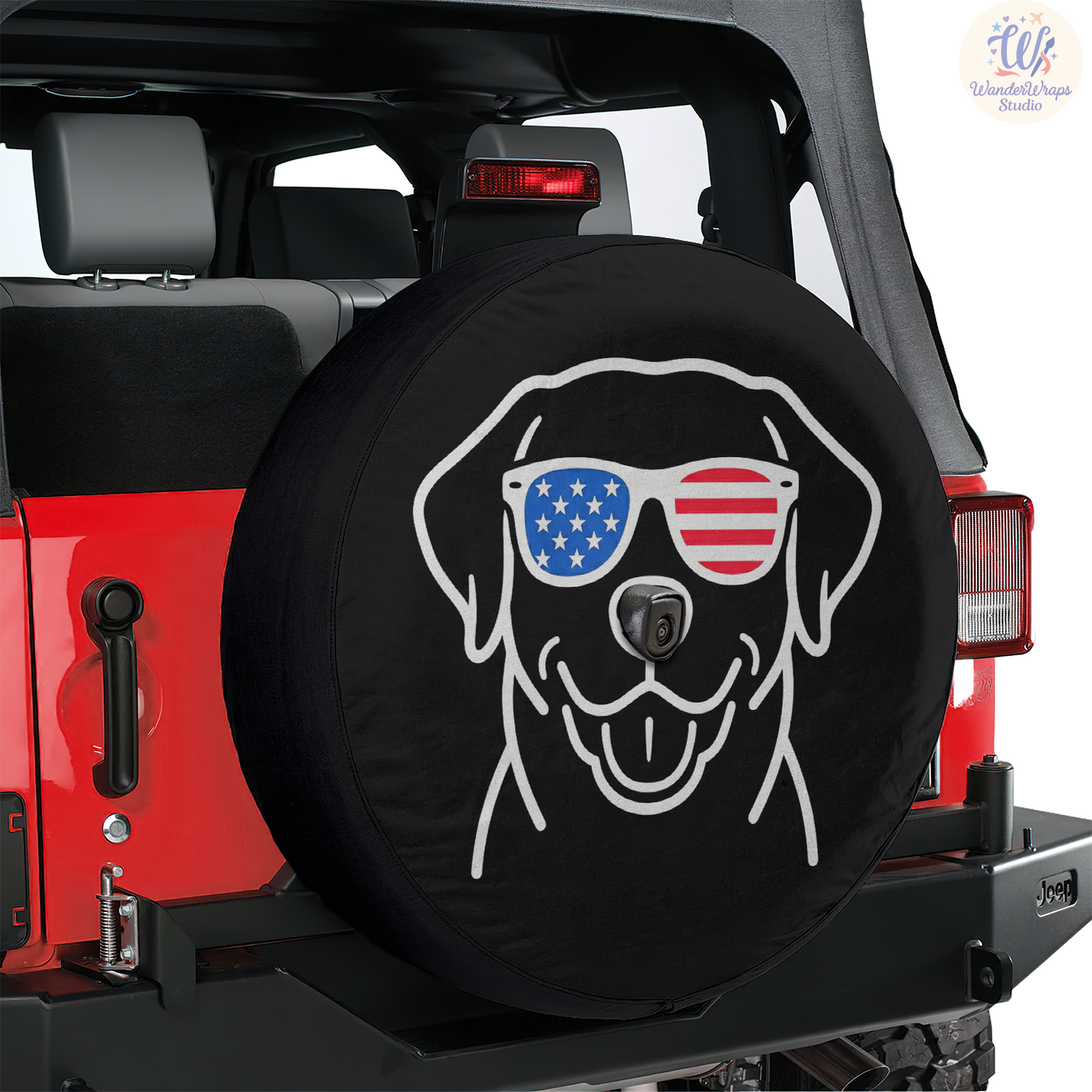 Patriotic Dog Sunglasses Spare Tire Cover – Waterproof UV Resistant Protector with Camera Hole