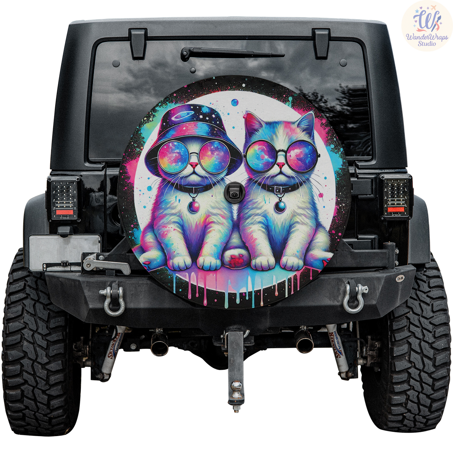 Two Watercolor Cats Spare Tire Cover – Waterproof UV Resistant Protector with Camera Hole