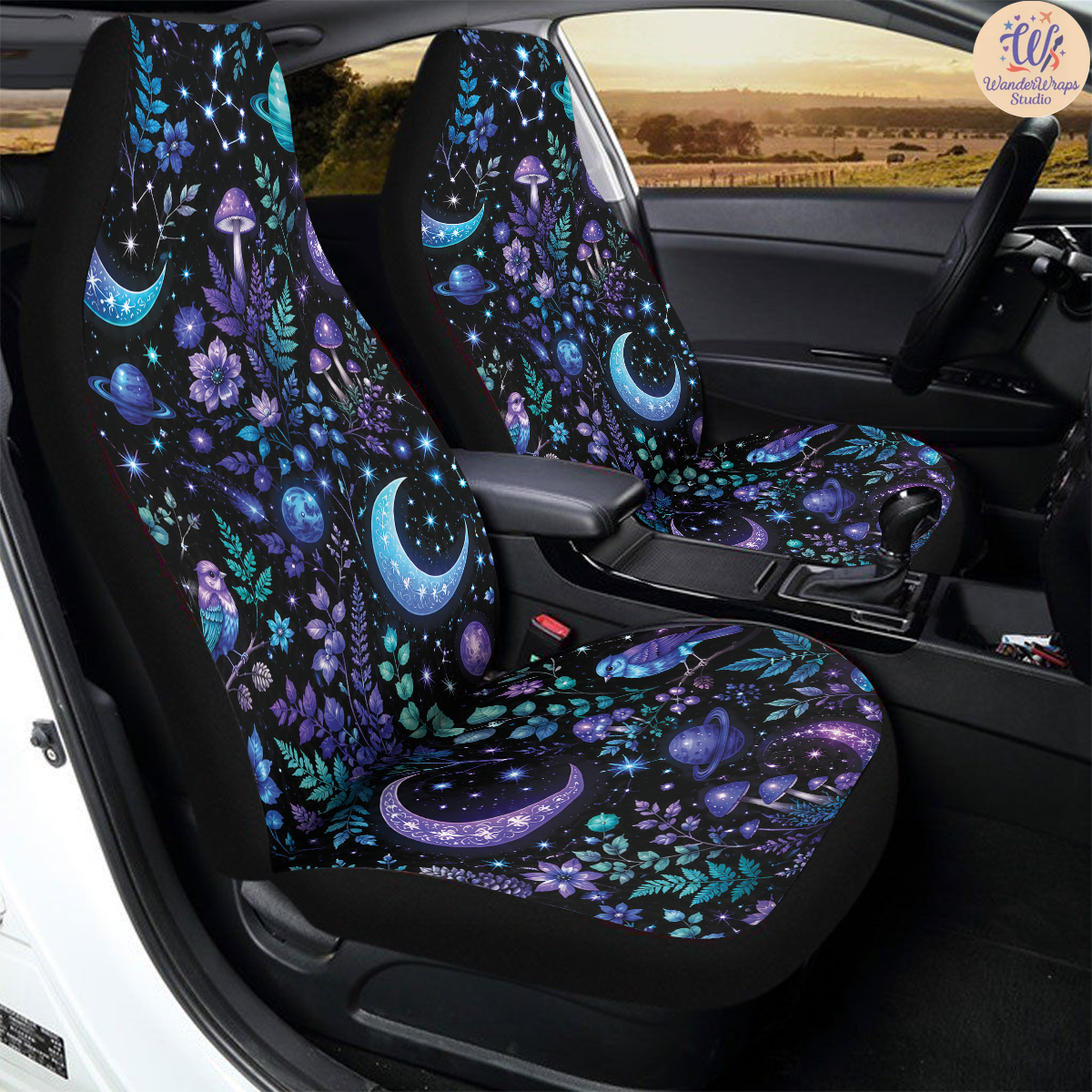 Celestial Woodland Moon Garden Car Seat Covers – High Quality Graphic and Polar Fleece Protector Set