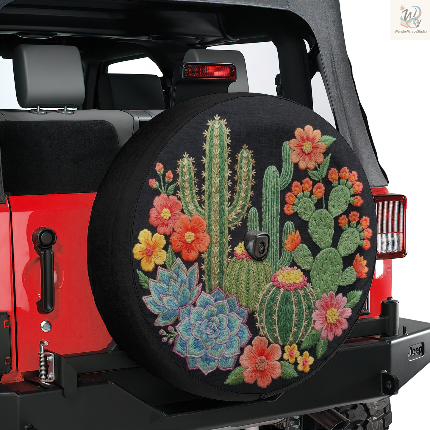 Cactus & Succulent Garden Spare Tire Cover – Waterproof UV Resistant Protector with Camera Hole