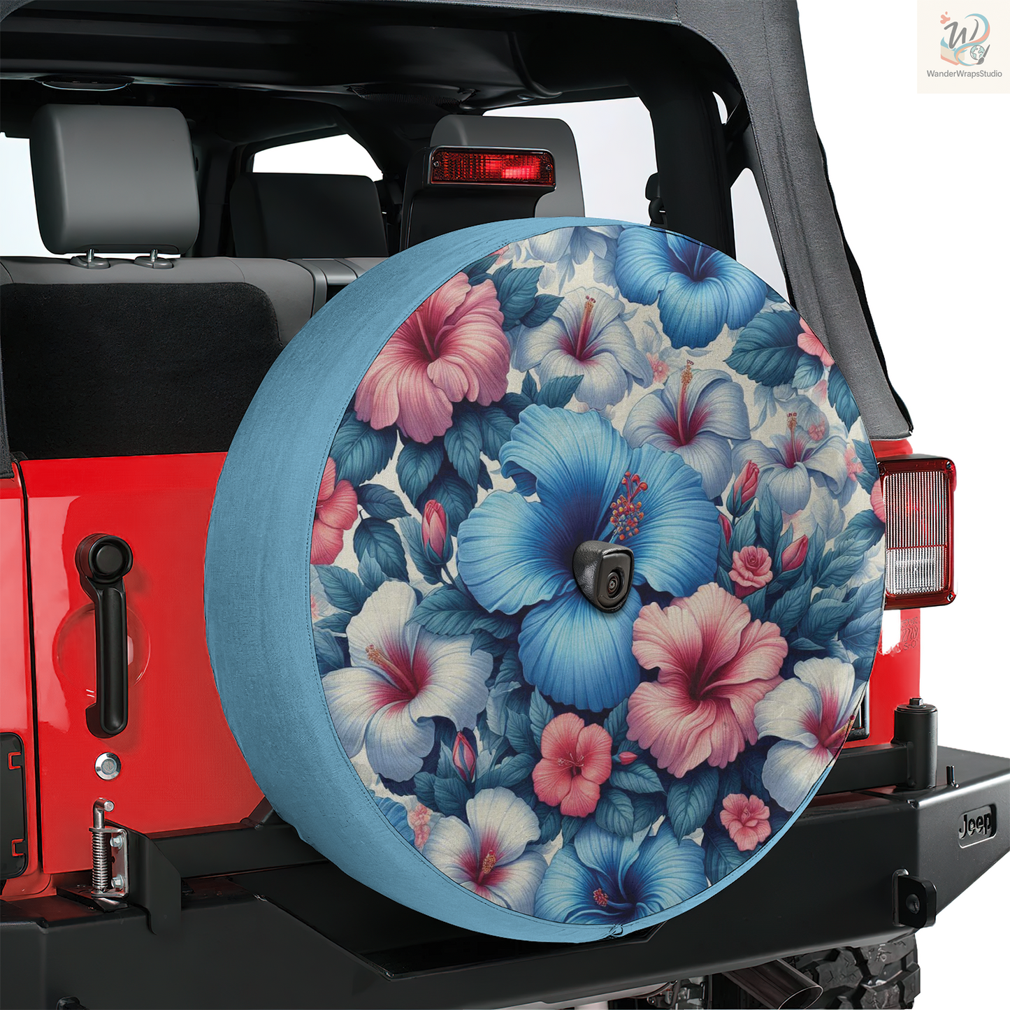 Blue Pink Hibiscus Spare Tire Cover – Waterproof UV Resistant Protector with Camera Hole