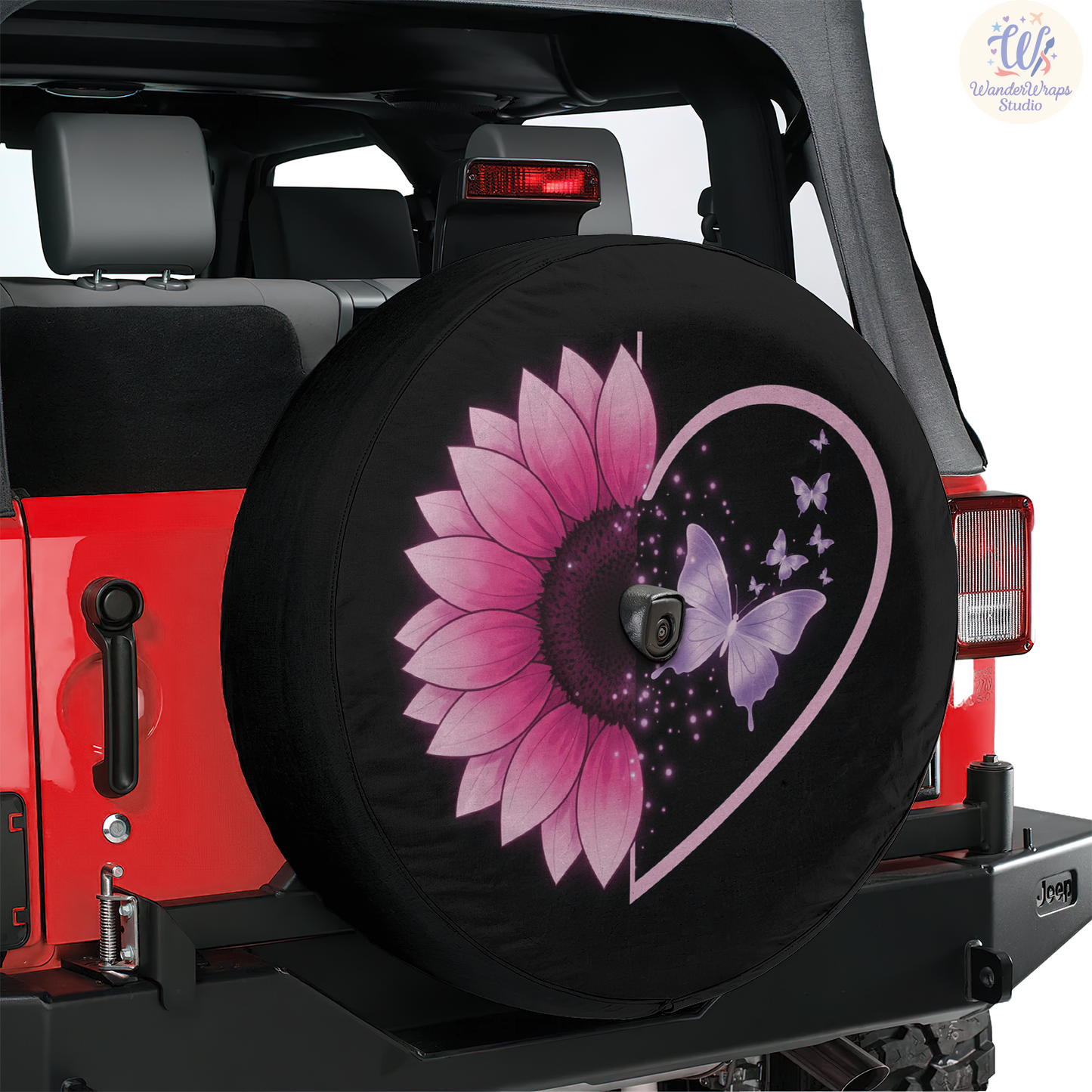 Pink Sunflower Spare Tire Cover – Waterproof UV Resistant Protector with Camera Hole