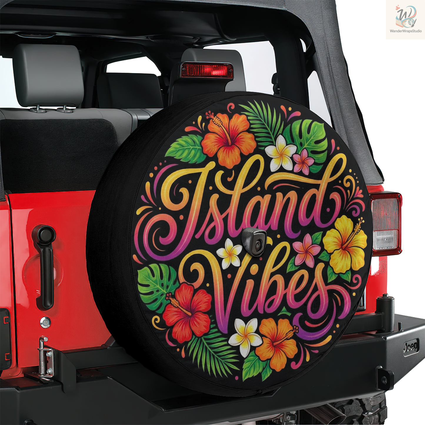 Island Vibes Spare Tire Cover – Waterproof UV Resistant Protector with Camera Hole