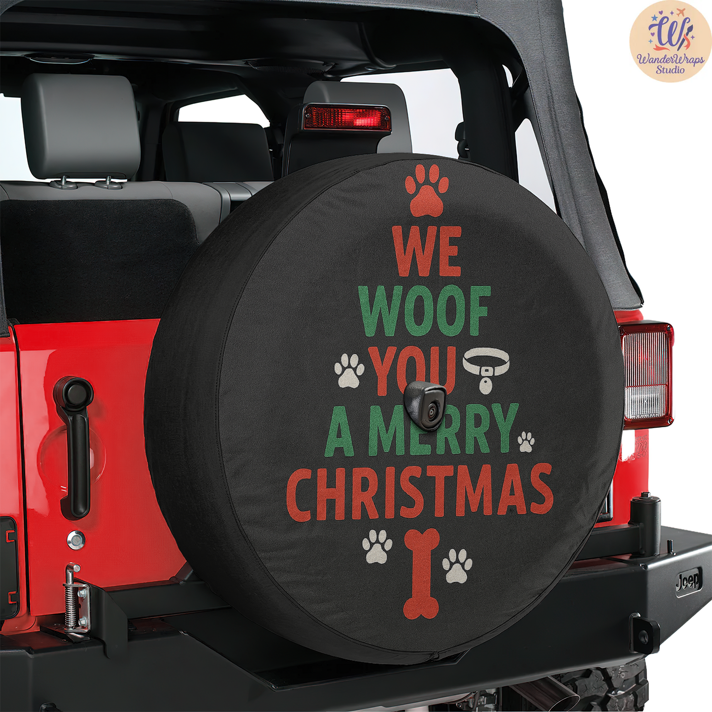 We Woof You A Merry Christmas Spare Tire Cover – Waterproof UV Resistant Protector with Camera Hole