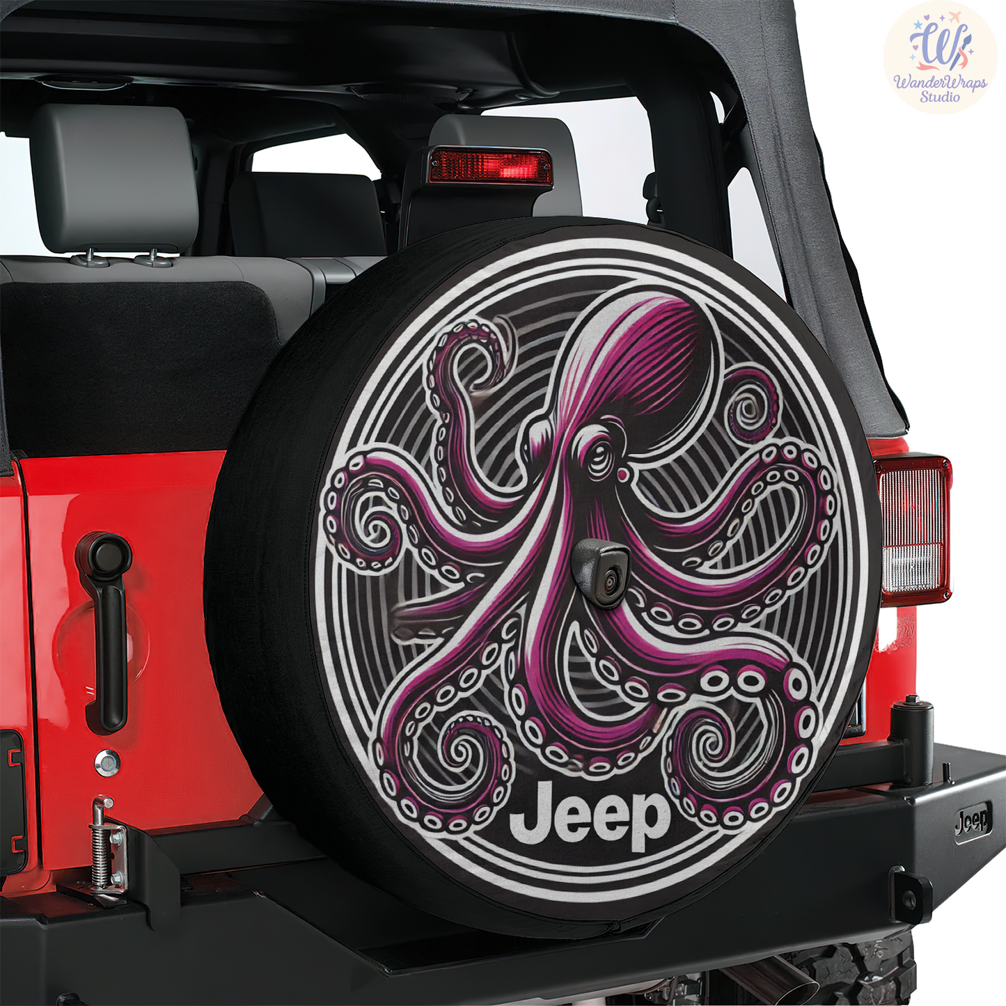Pink Octopus Spare Tire Cover – Waterproof UV Resistant Protector with Camera Hole