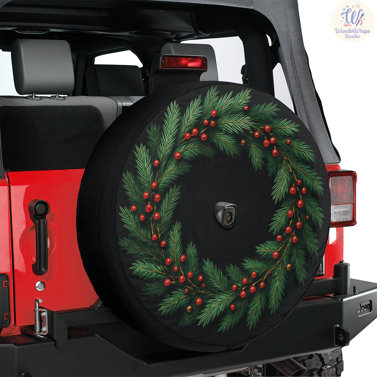 Christmas Wreath Spare Tire Cover – Waterproof UV Resistant Protector with Camera Hole