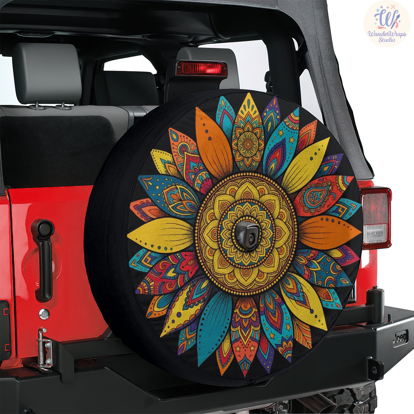 Multicolor Boho Sunflower Spare Tire Cover – Waterproof UV Resistant Protector with Camera Hole