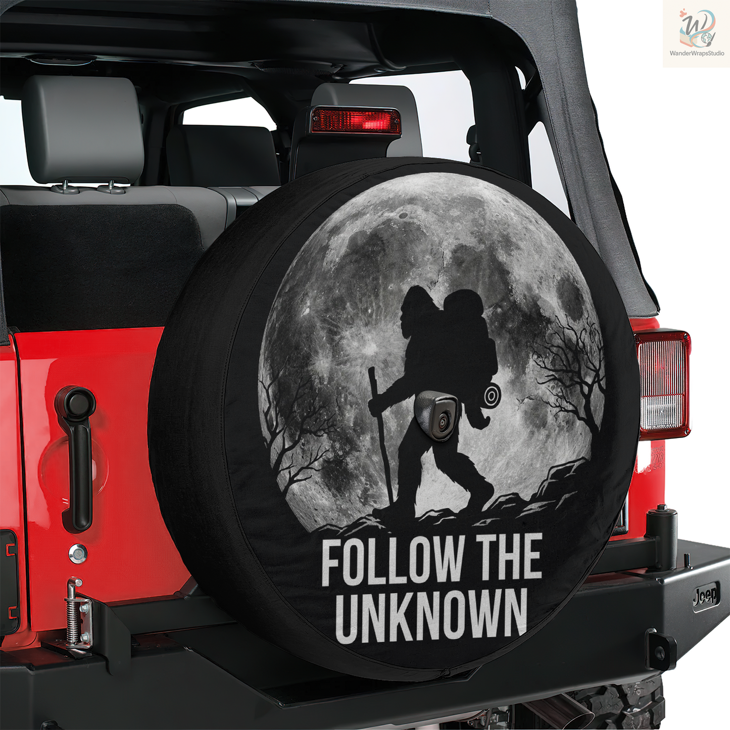 Big Foot Follow The Unknown Spare Tire Cover – Waterproof UV Resistant Protector with Camera Hole