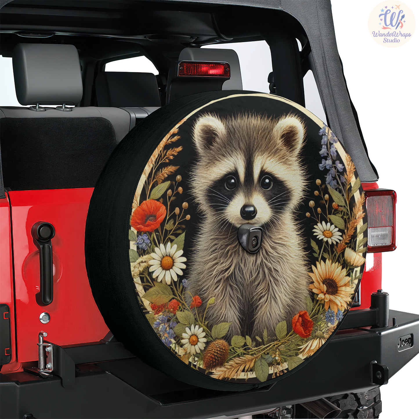 Vintage Raccoon Spare Tire Cover – Waterproof UV Resistant Protector with Camera Hole
