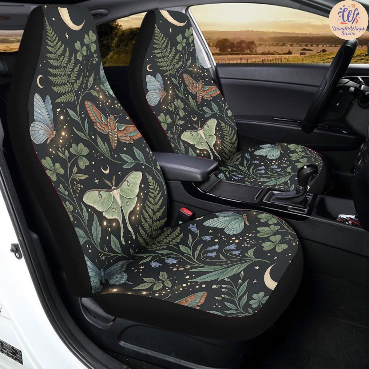 Enchanted Forest Moths & Butterflies Car Seat Covers – High Quality Graphic and Polar Fleece Protector Set