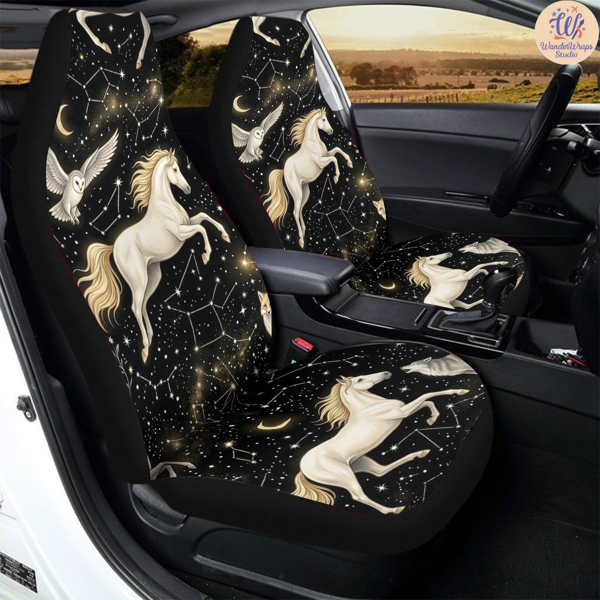Celestial Constellation Horses Car Seat Covers – High Quality Graphic and Polar Fleece Protector Set