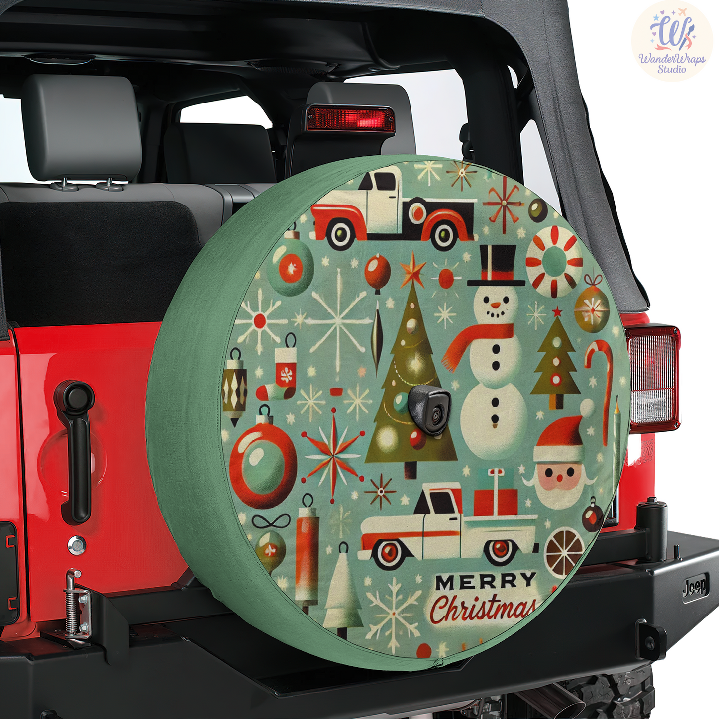 Retro Merry Christmas Spare Tire Cover – Waterproof UV Resistant Protector with Camera Hole