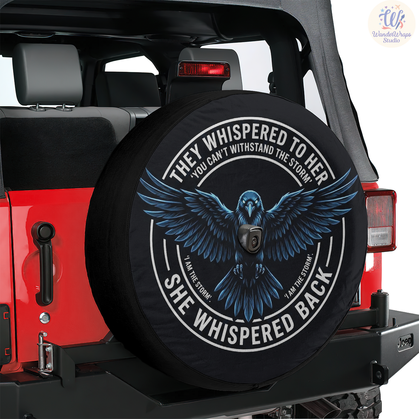 Raven I Am The Storm Spare Tire Cover – Waterproof UV Resistant Protector with Camera Hole