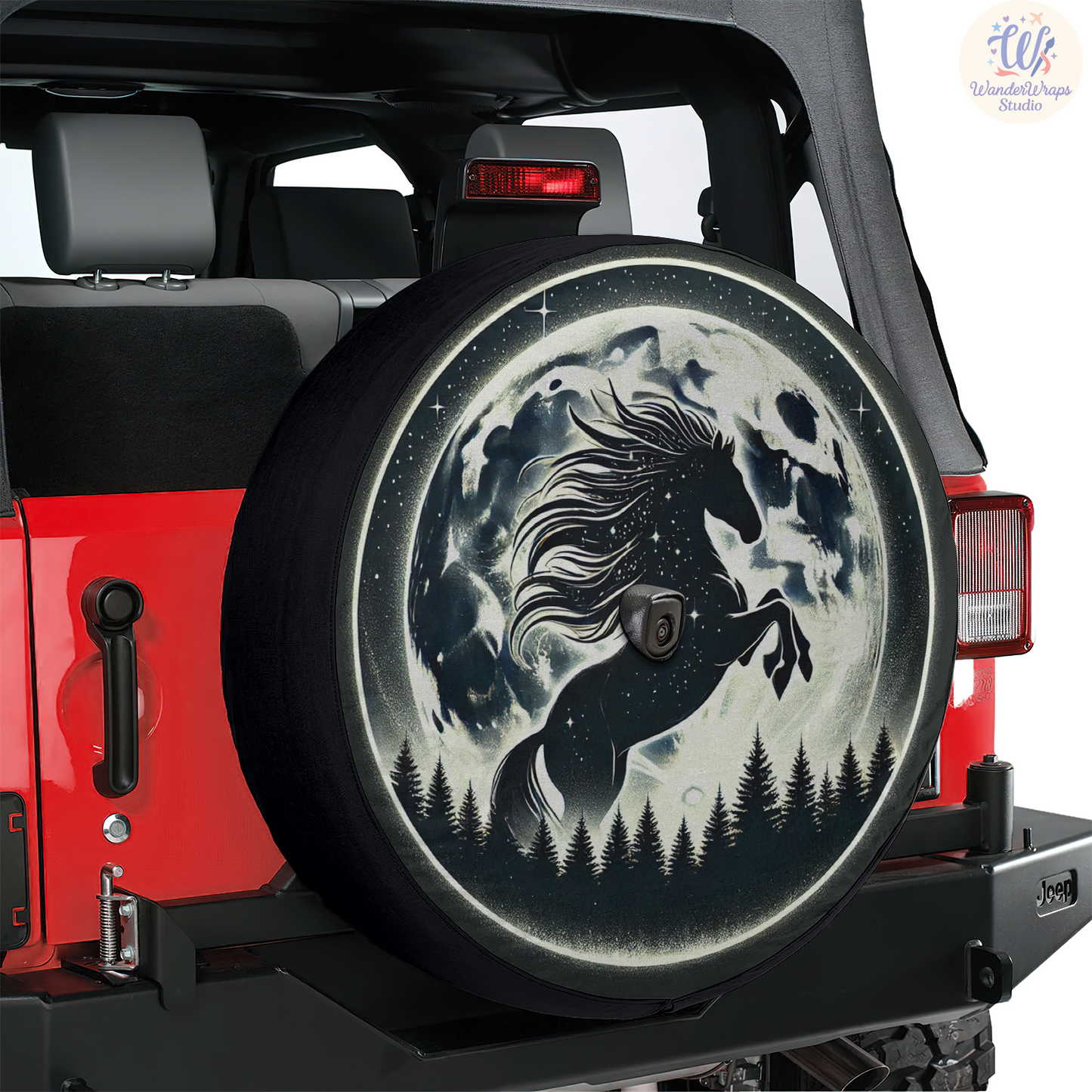 Mystical Moon Horse Spare Tire Cover – Waterproof UV Resistant Protector with Camera Hole