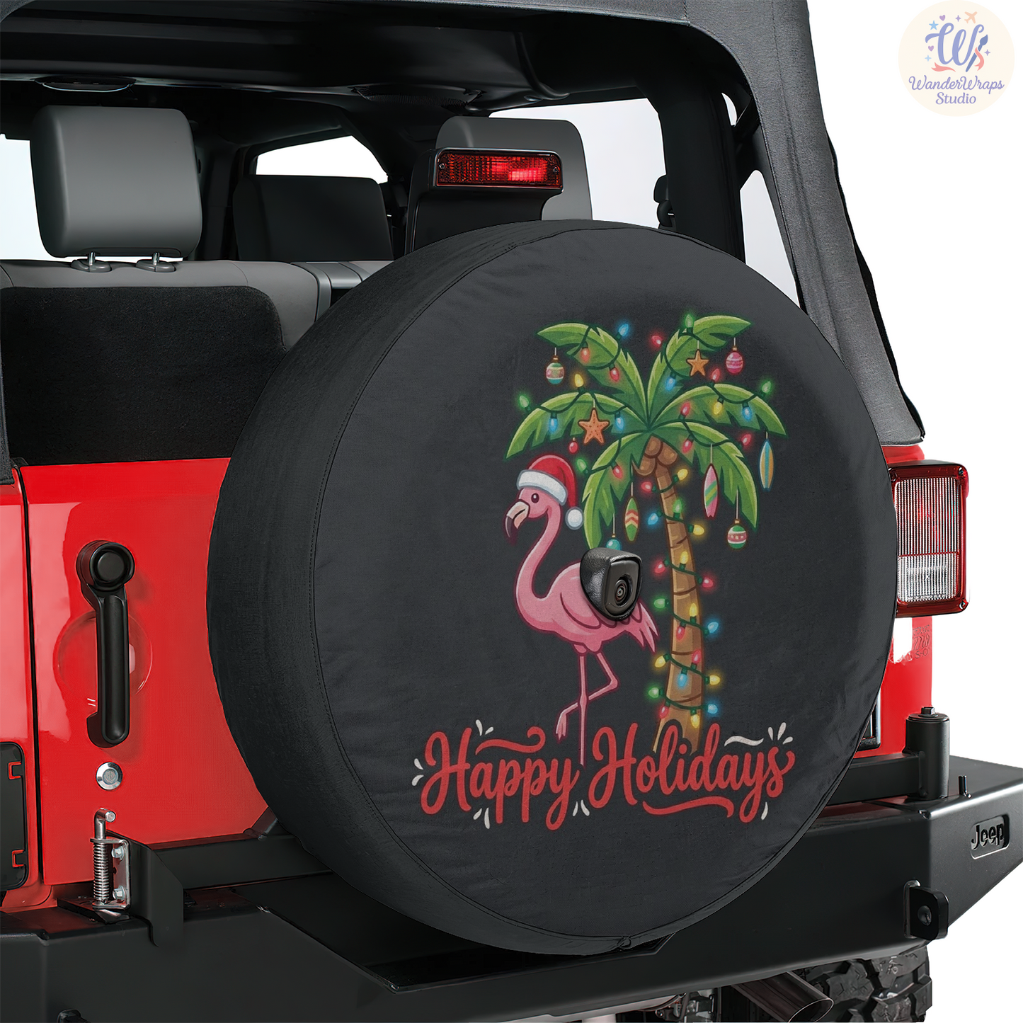 Happy Holidays Spare Tire Cover – Waterproof UV Resistant Protector with Camera Hole