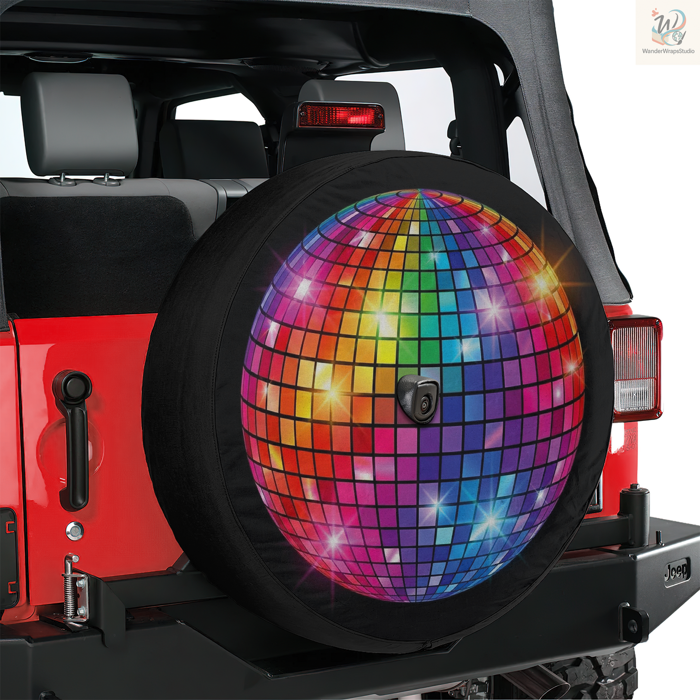 Rainbow Disco Ball Spare Tire Cover – Waterproof UV Resistant Protector with Camera Hole