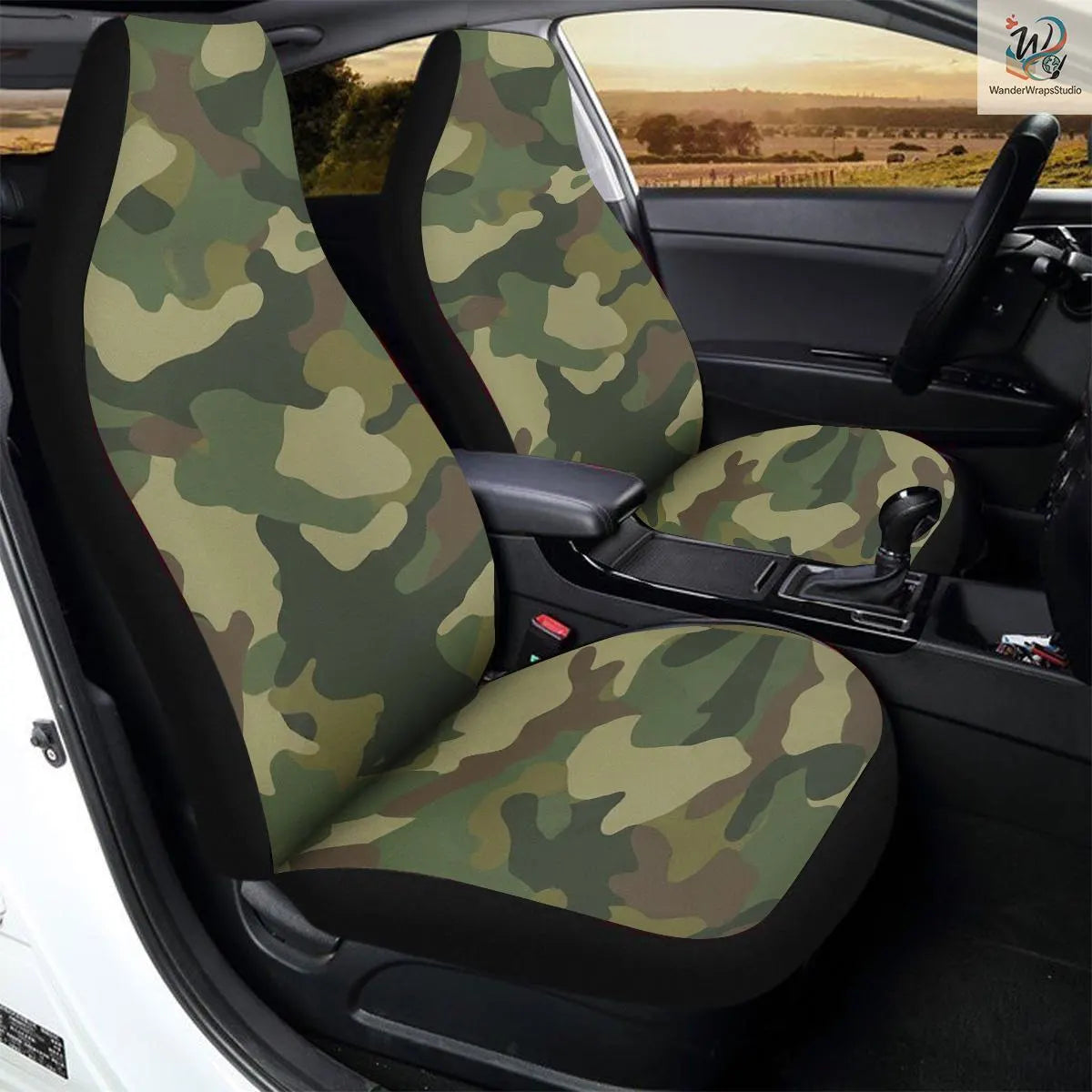 Classic Woodland Camouflage Car Seat Covers – High Quality Graphic and Polar Fleece Protector Set