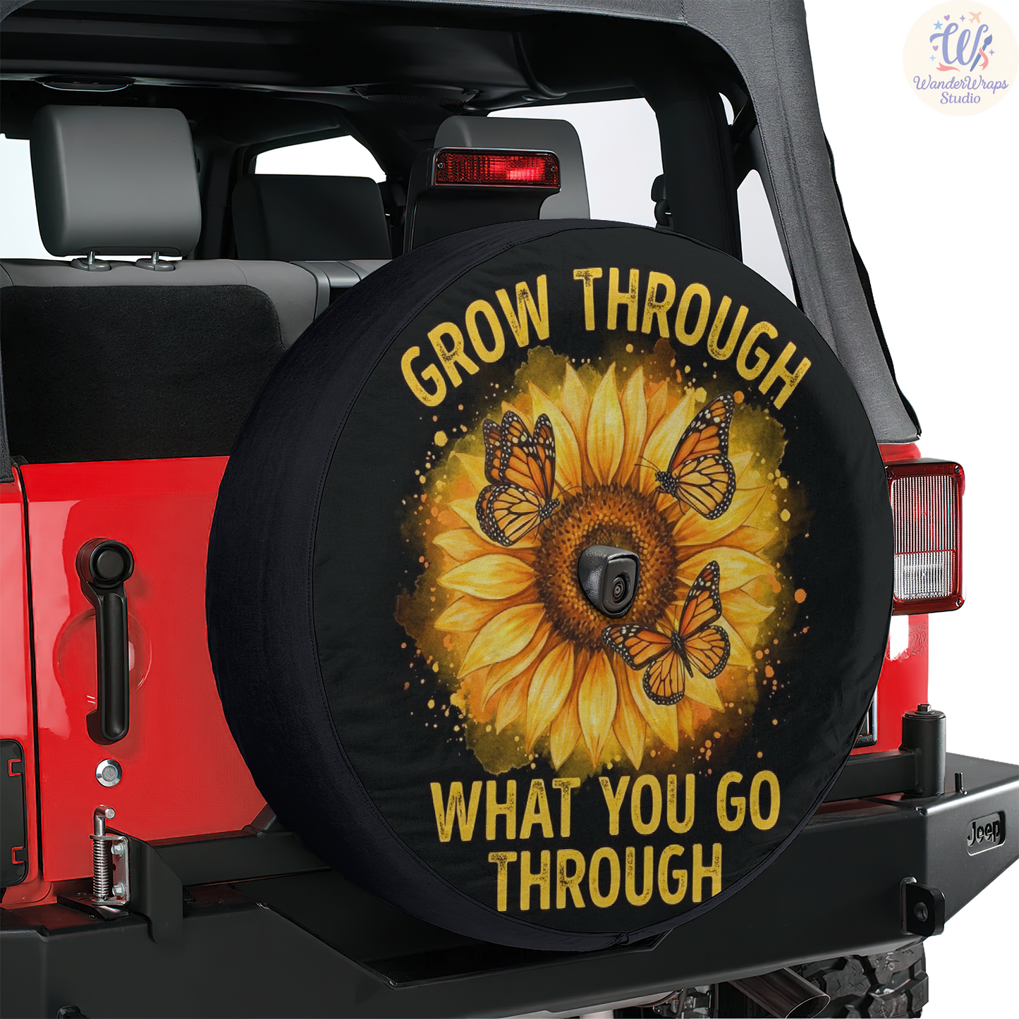 Grow Through What You Go Through Spare Tire Cover – Waterproof UV Resistant Protector with Camera Hole