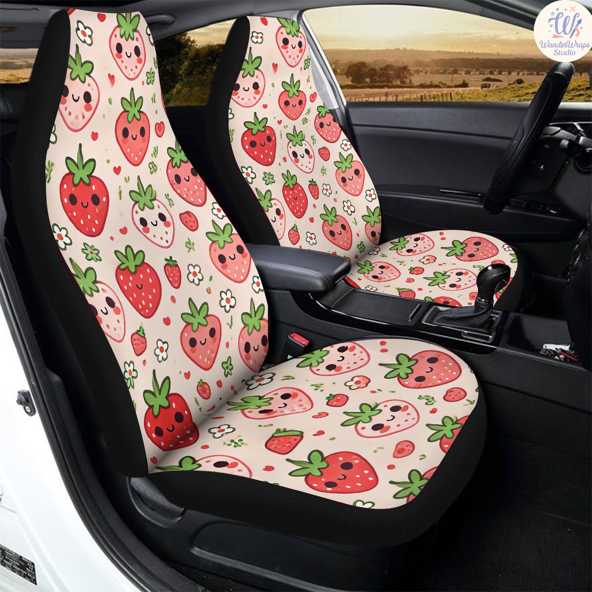 Cute Strawberries Car Seat Covers – High Quality Graphic and Polar Fleece Protector Set