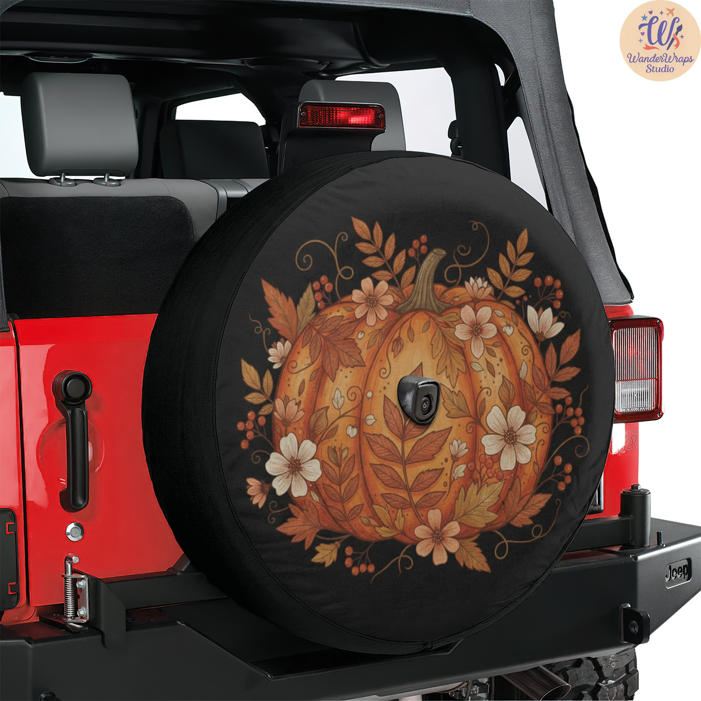 Orange Pumpkin Spare Tire Cover – Waterproof UV Resistant Protector with Camera Hole