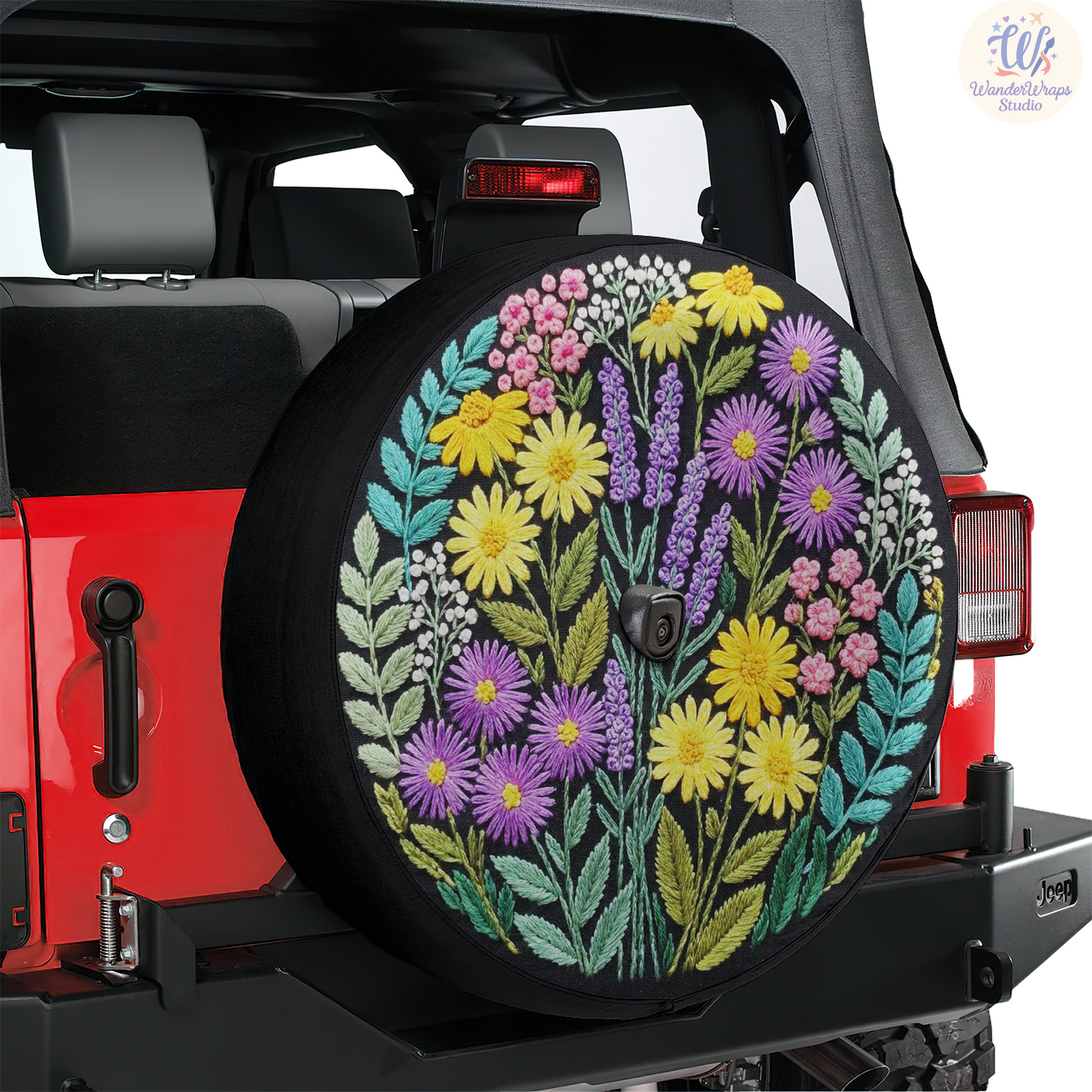 Purple Wildflower Spare Tire Cover – Waterproof UV Resistant Protector with Camera Hole