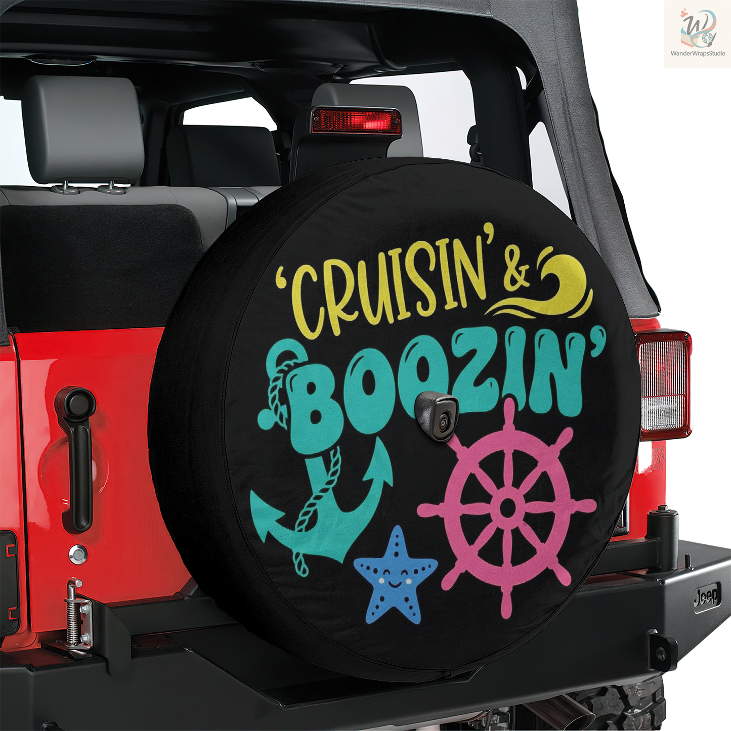 CRUISIN’ & BOOZIN Spare Tire Cover – Waterproof UV Resistant Protector with Camera Hole