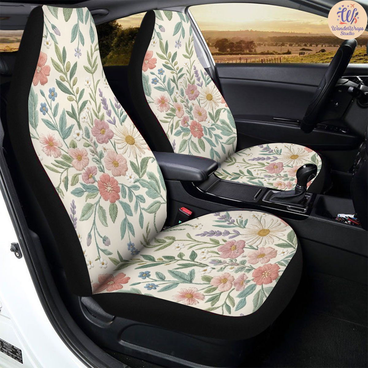 Soft Meadow Wildflowers Car Seat Covers – High Quality Graphic and Polar Fleece Protector Set