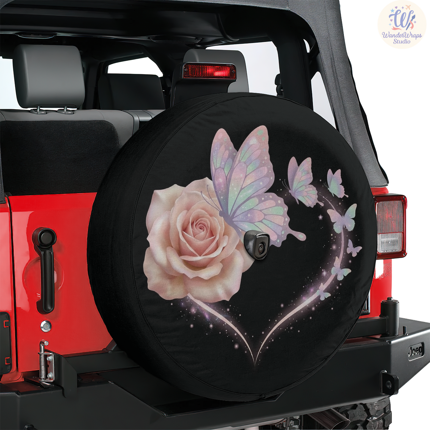 Sunflower & Butterfly Spare Tire Cover – Waterproof UV Resistant Protector with Camera Hole