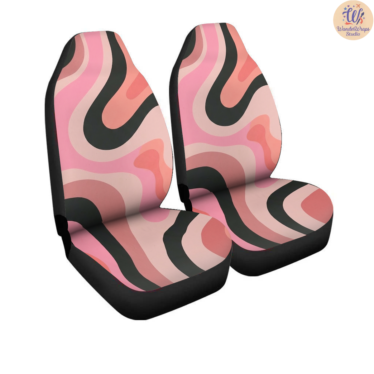 Pink Retro Groove Car Seat Covers – High Quality Graphic and Polar Fleece Protector Set