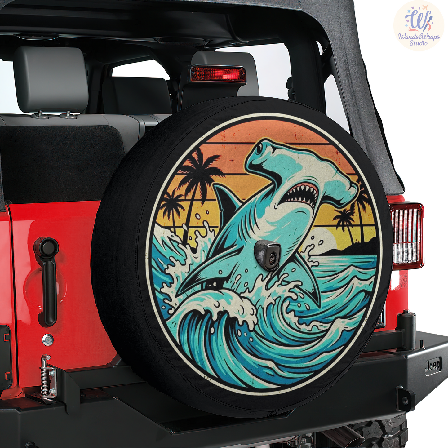 Hammerhead Shark With Massive Waves Spare Tire Cover – Waterproof UV Resistant Protector with Camera Hole