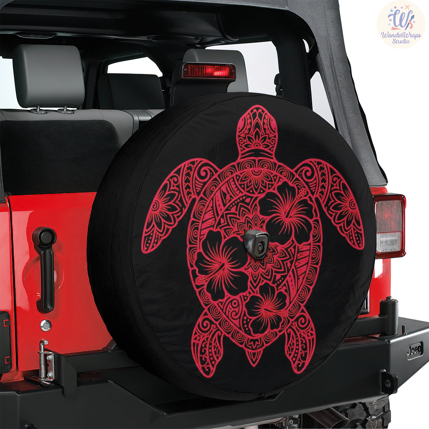 Floral Mandala Sea Turtle Spare Tire Cover – Waterproof UV Resistant Protector with Camera Hole