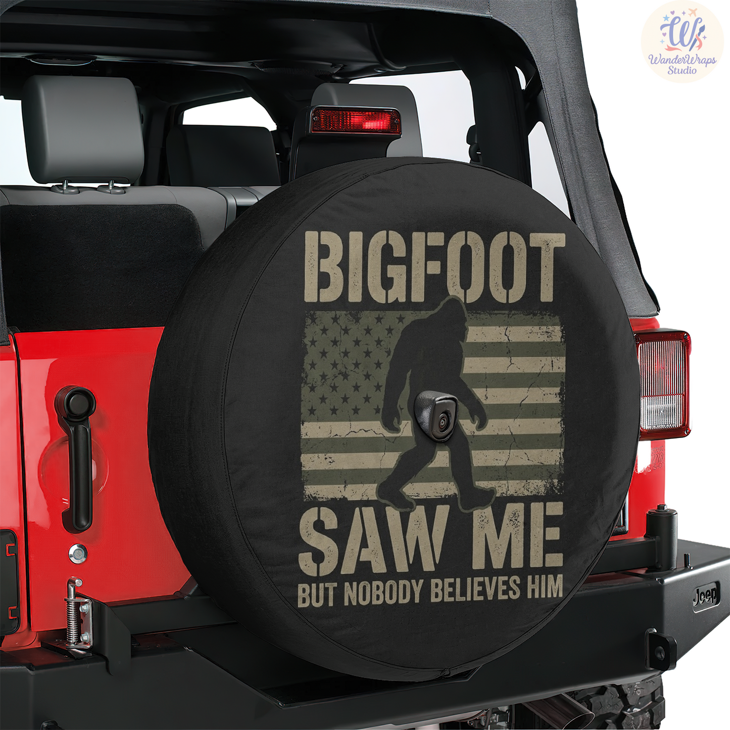 Big Foot Saw Me Spare Tire Cover – Waterproof UV Resistant Protector with Camera Hole