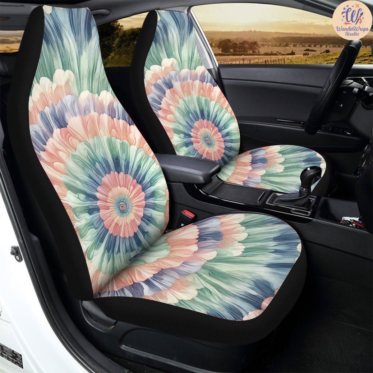 Pastel Tie-Dye Car Seat Covers – High Quality Graphic and Polar Fleece Protector Set