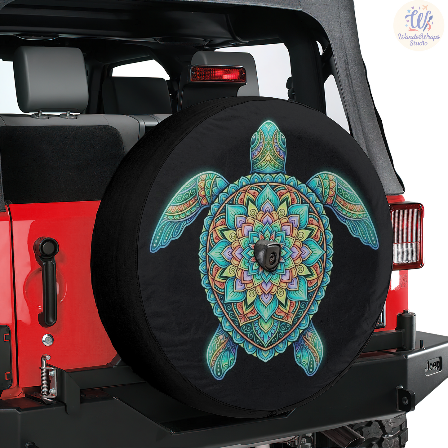 Mandala Sea Turtle Spare Tire Cover – Waterproof UV Resistant Protector with Camera Hole