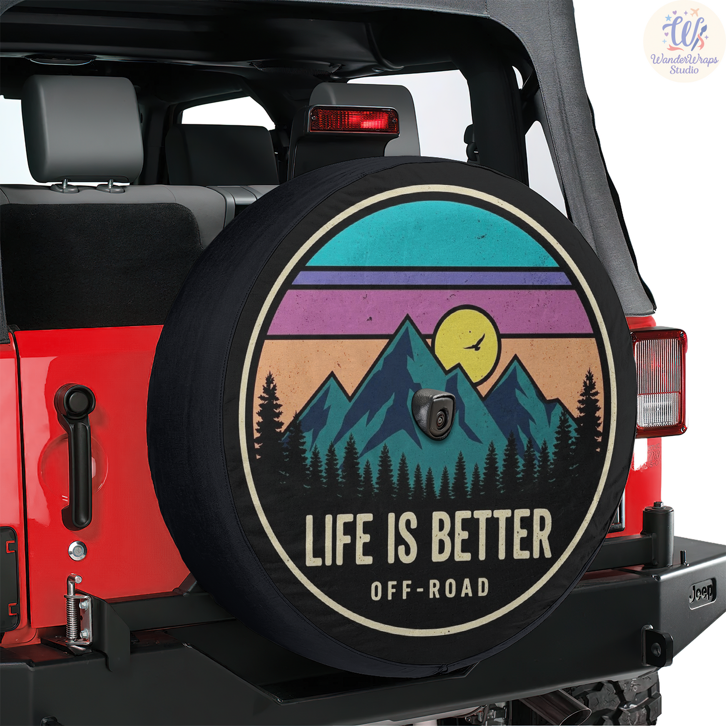 Life is Better Off Road Spare Tire Cover – Waterproof UV Resistant Protector with Camera Hole