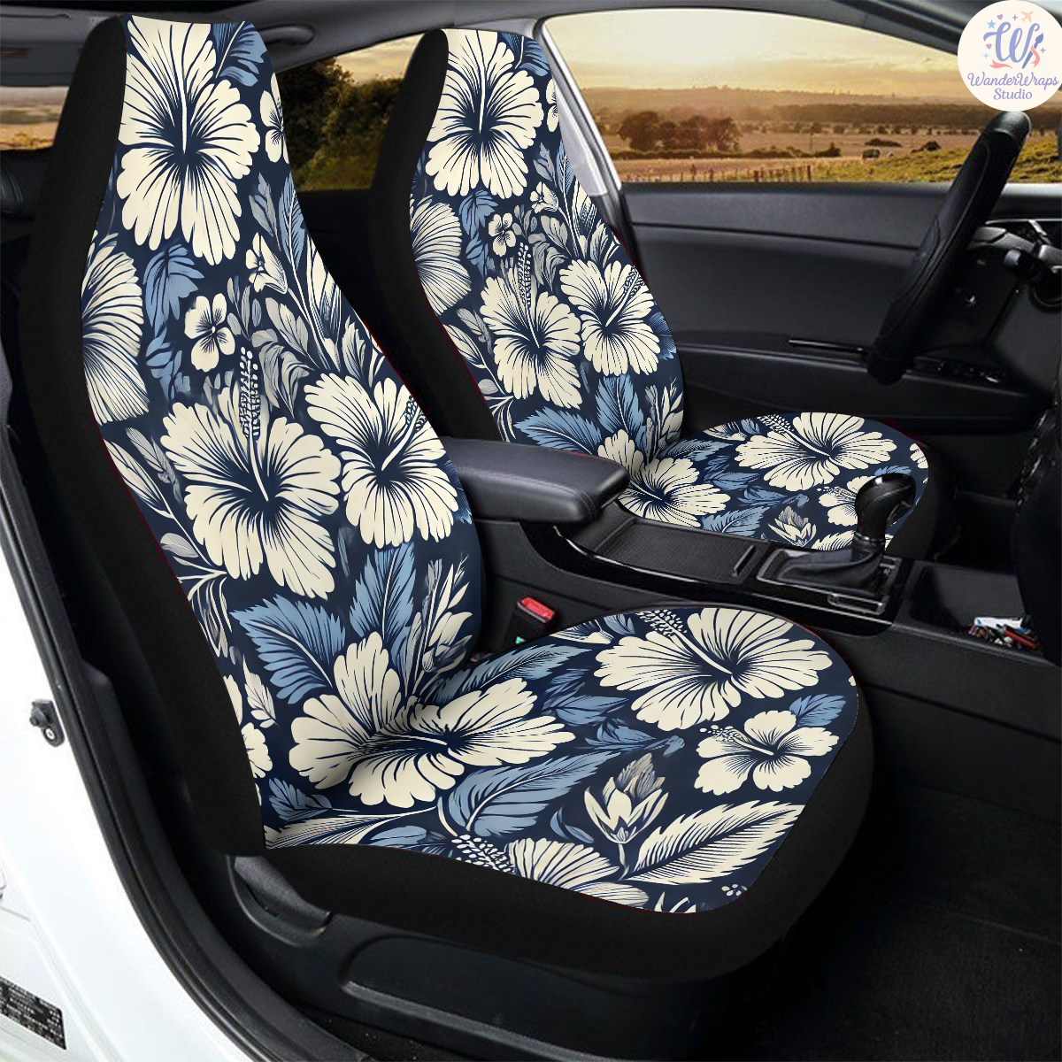 Blue Hibiscus Car Seat Covers – High Quality Graphic and Polar Fleece Protector Set