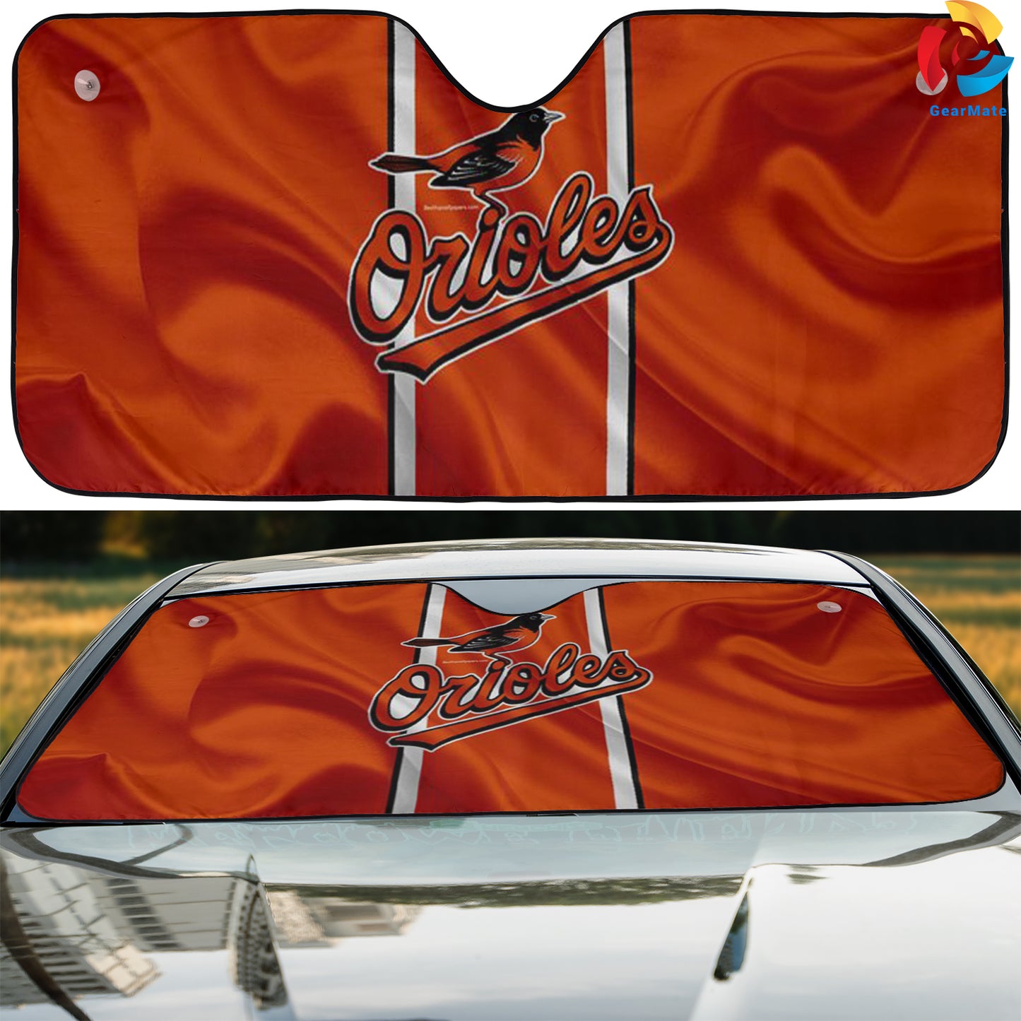 Baltimore Orioles Reflective Car Sunshade – Premium Heat & UV Protection, Universal Fit