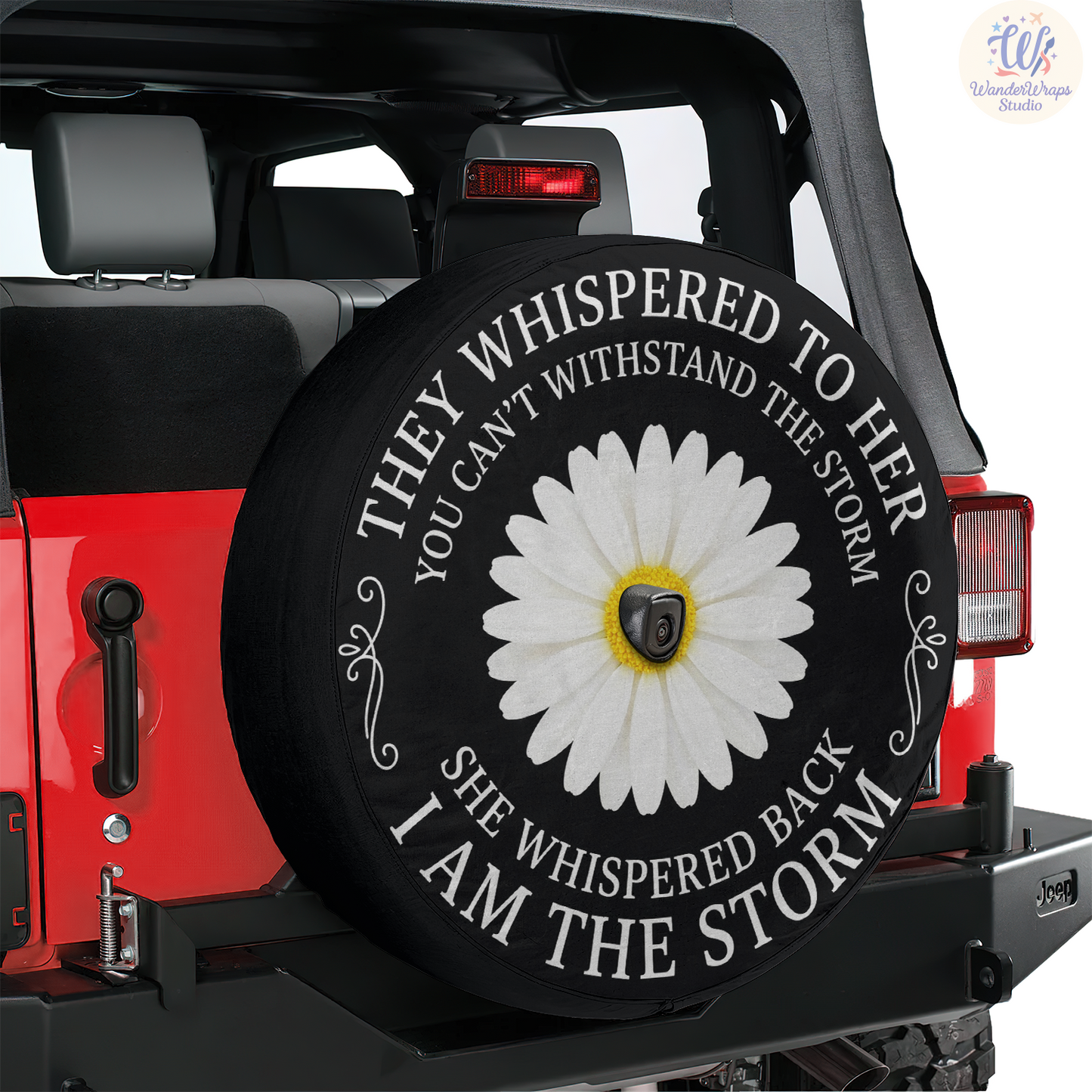 Daisy I Am The Storm Spare Tire Cover – Waterproof UV Resistant Protector with Camera Hole