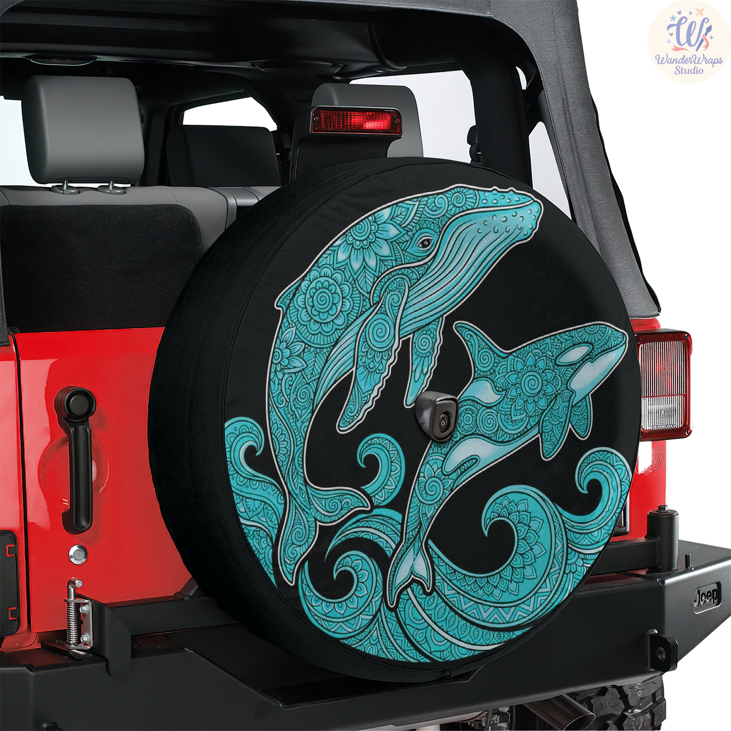 Whale and Orca Spare Tire Cover – Waterproof UV Resistant Protector with Camera Hole