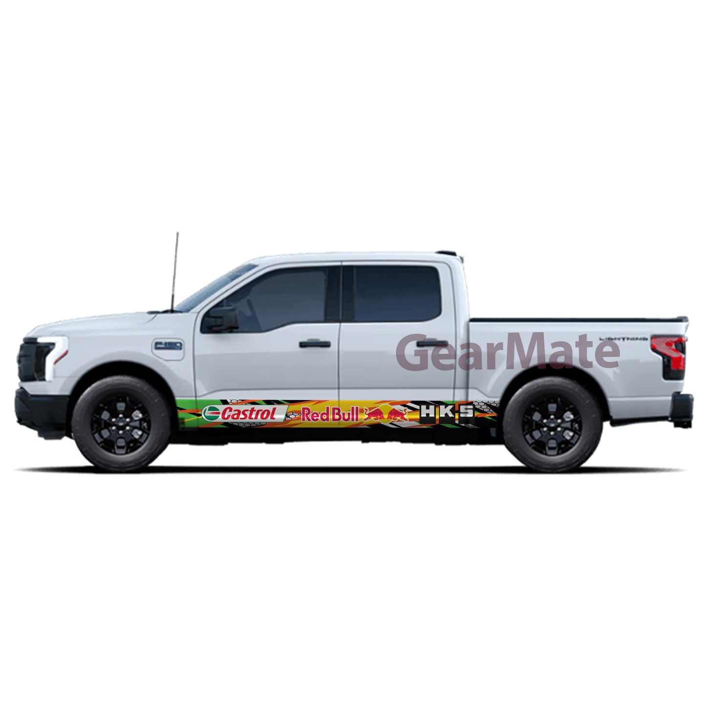 Racing Fire Yellow Green HKS Castrol Redbull Rocker Panel Graphic Decal Kit (Left & Right Sides) - High Quality Vinyl for Trucks & SUVs