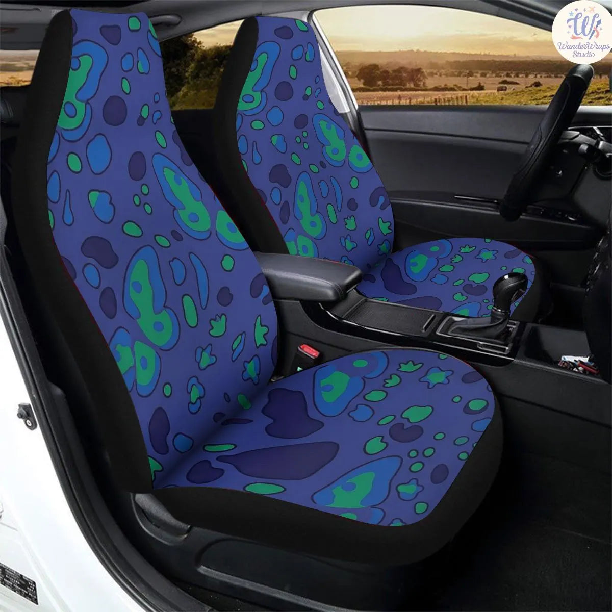 Electric Jungle Leopard Spots Car Seat Covers – High Quality Graphic and Polar Fleece Protector Set