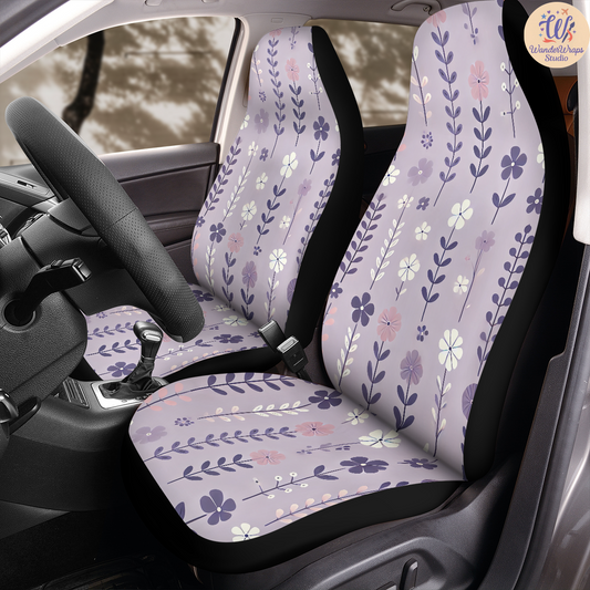 Purple Flowers Car Seat Covers – High Quality Graphic and Polar Fleece Protector Set