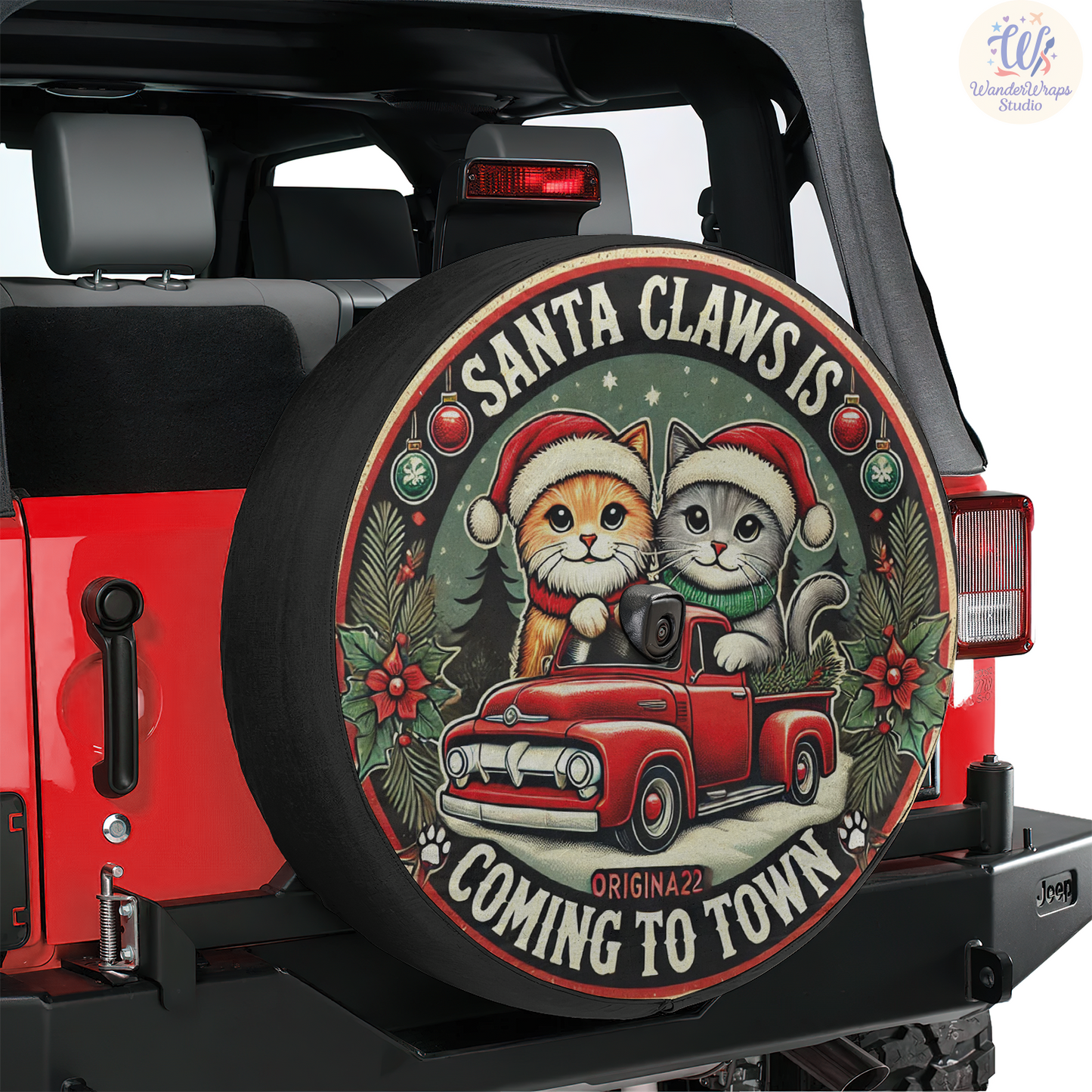 Santa Claws Spare Tire Cover – Waterproof UV Resistant Protector with Camera Hole