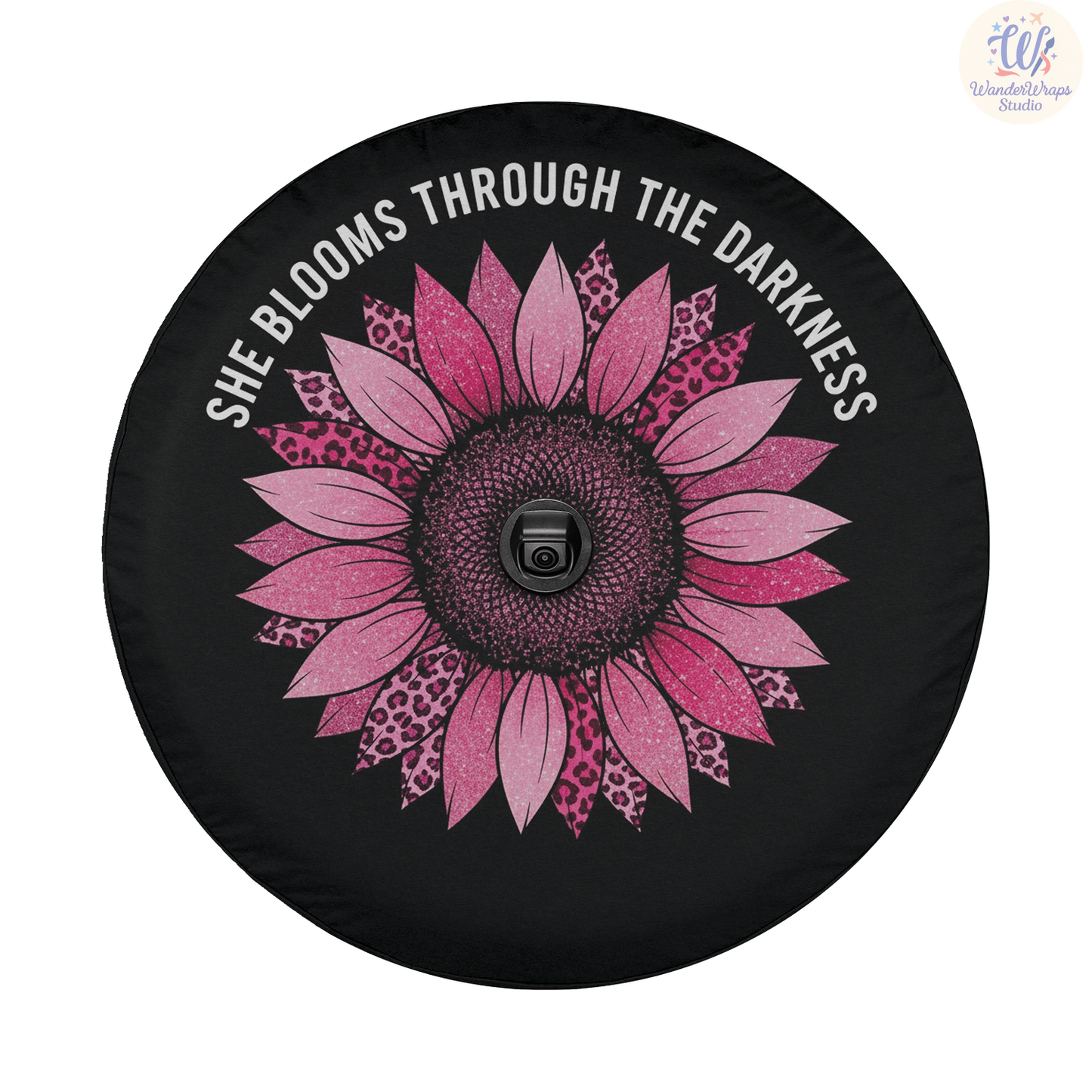She Bloom Through Darkness Spare Tire Cover – Waterproof UV Resistant Protector with Camera Hole