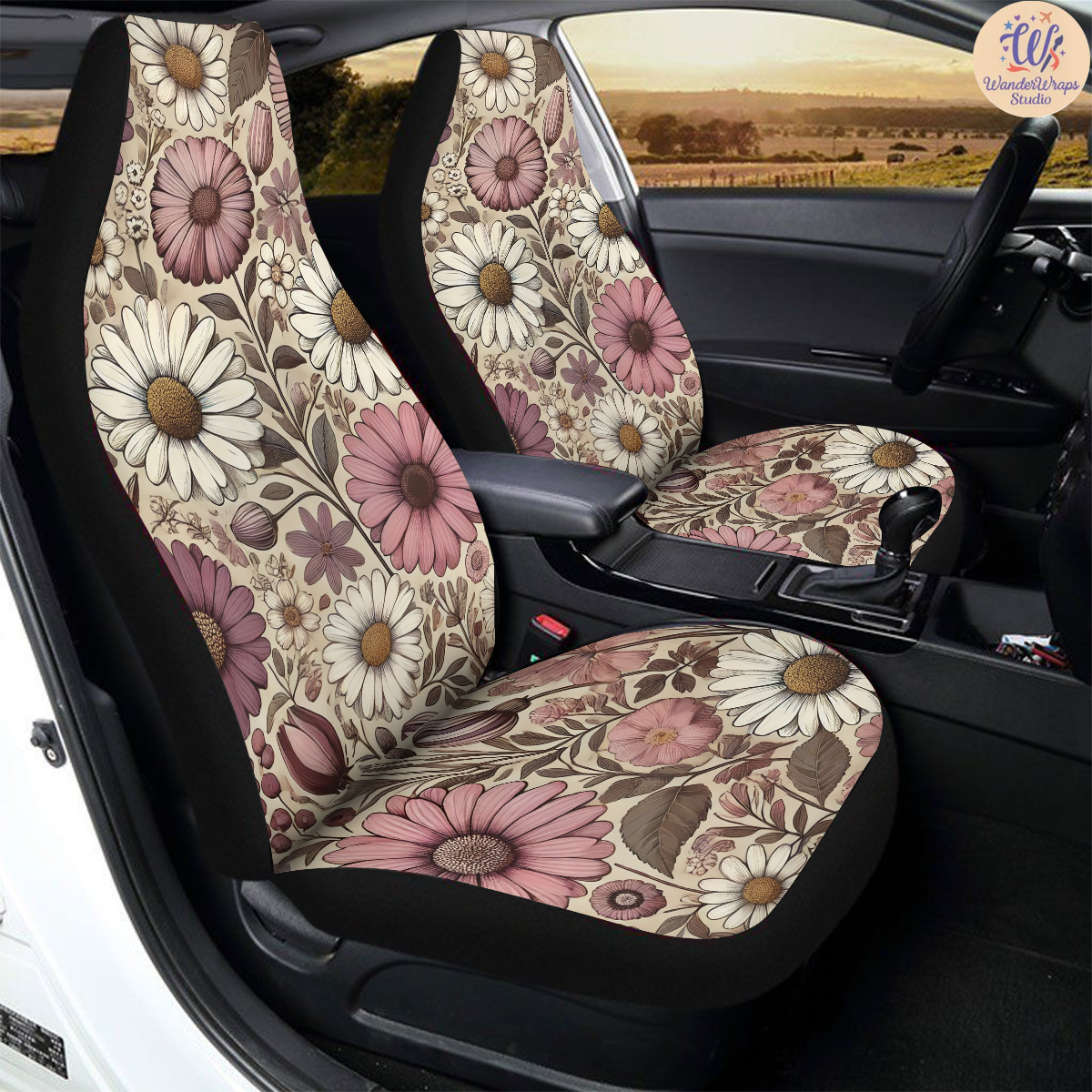 Daisy and Wildflower Car Seat Covers – High Quality Graphic and Polar Fleece Protector Set