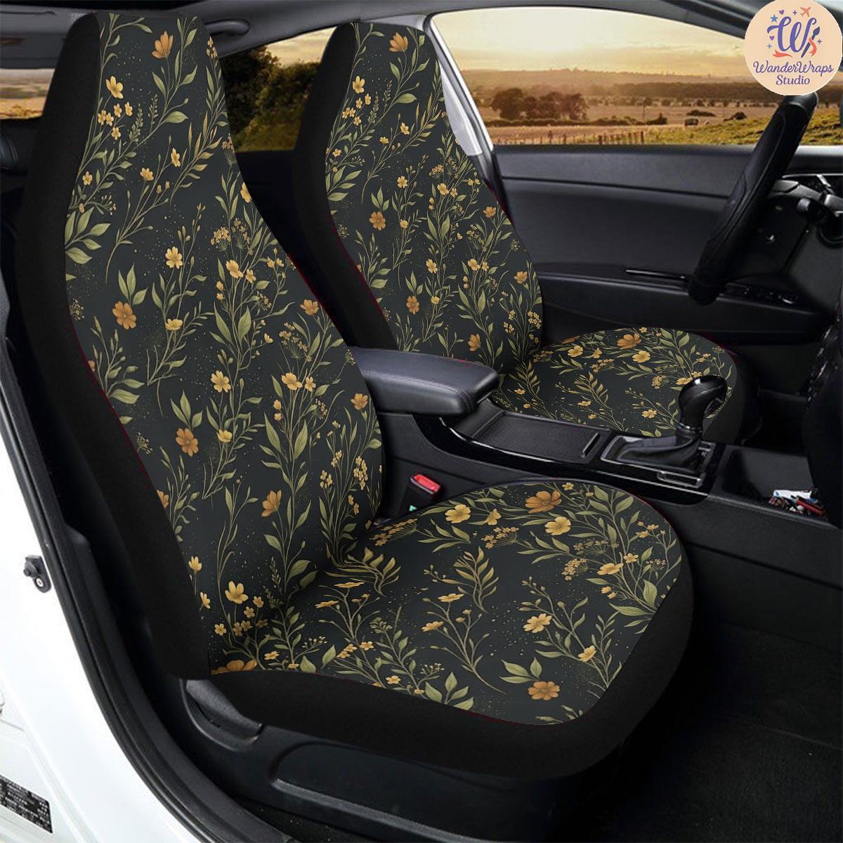 Moody Botanical Wildflower Car Seat Covers – High Quality Graphic and Polar Fleece Protector Set
