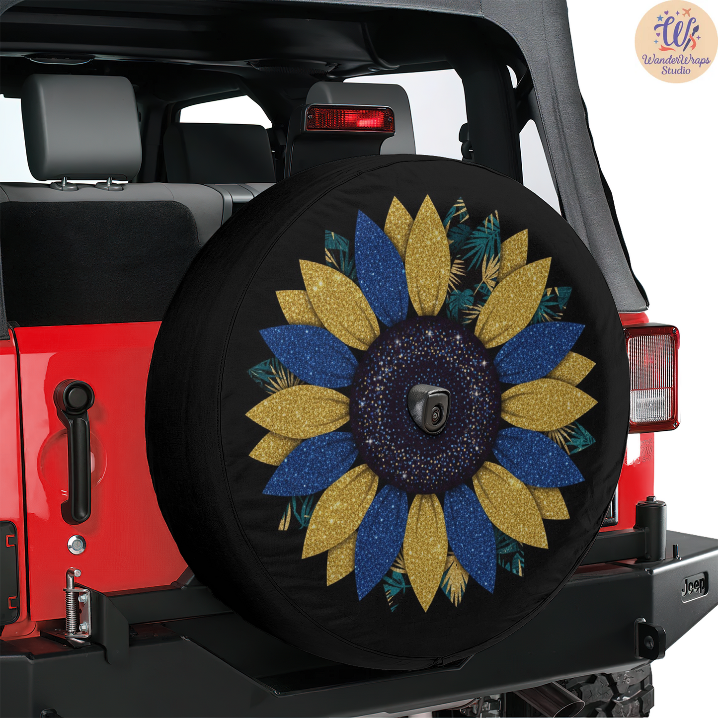 Hot Yellow Sunflower Spare Tire Cover – Waterproof UV Resistant Protector with Camera Hole